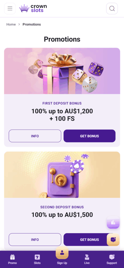CrownSlots Mobile Interface and Looks