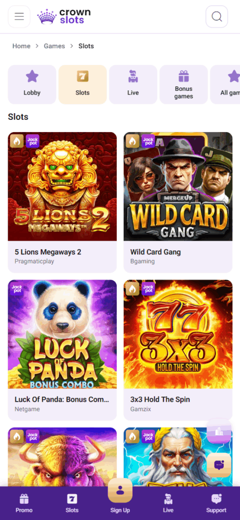 CrownSlots Mobile Interface and Looks